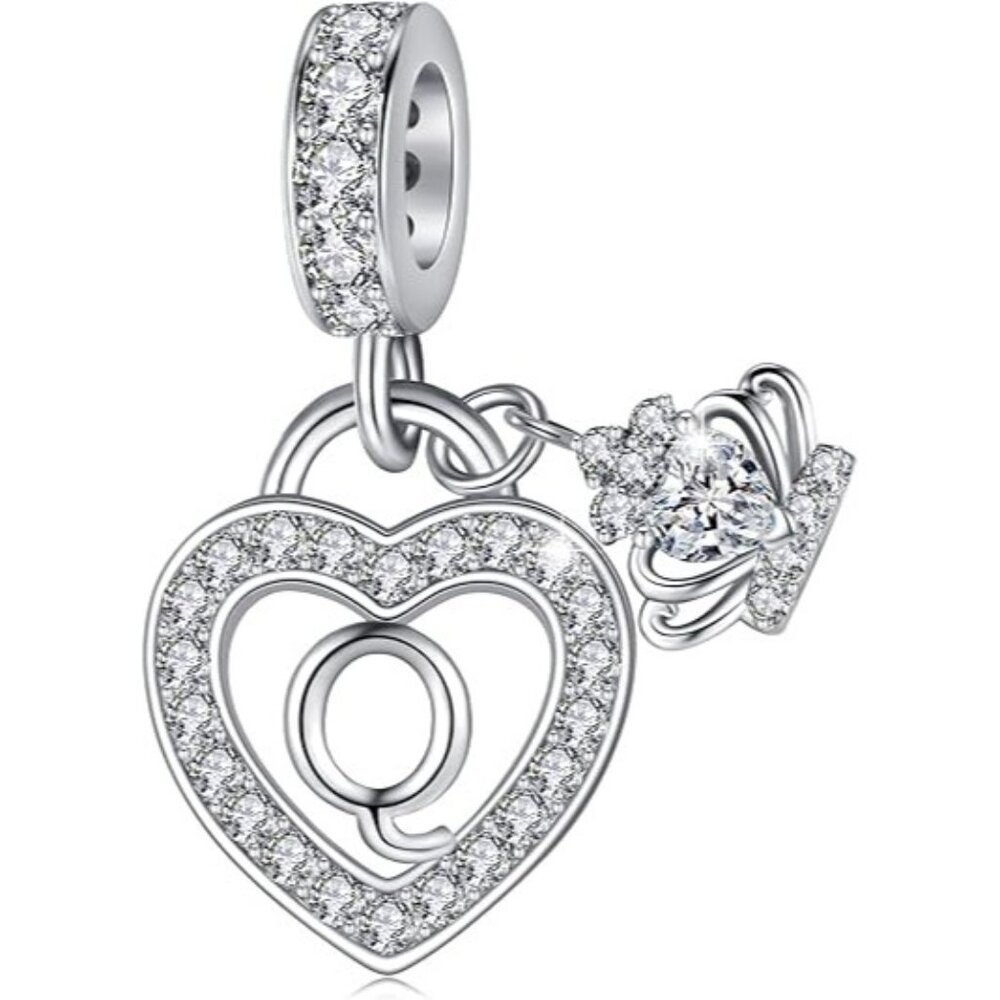 Letter Q Letter Charms Silver Heart Alphabet Initial Dangle Charms
